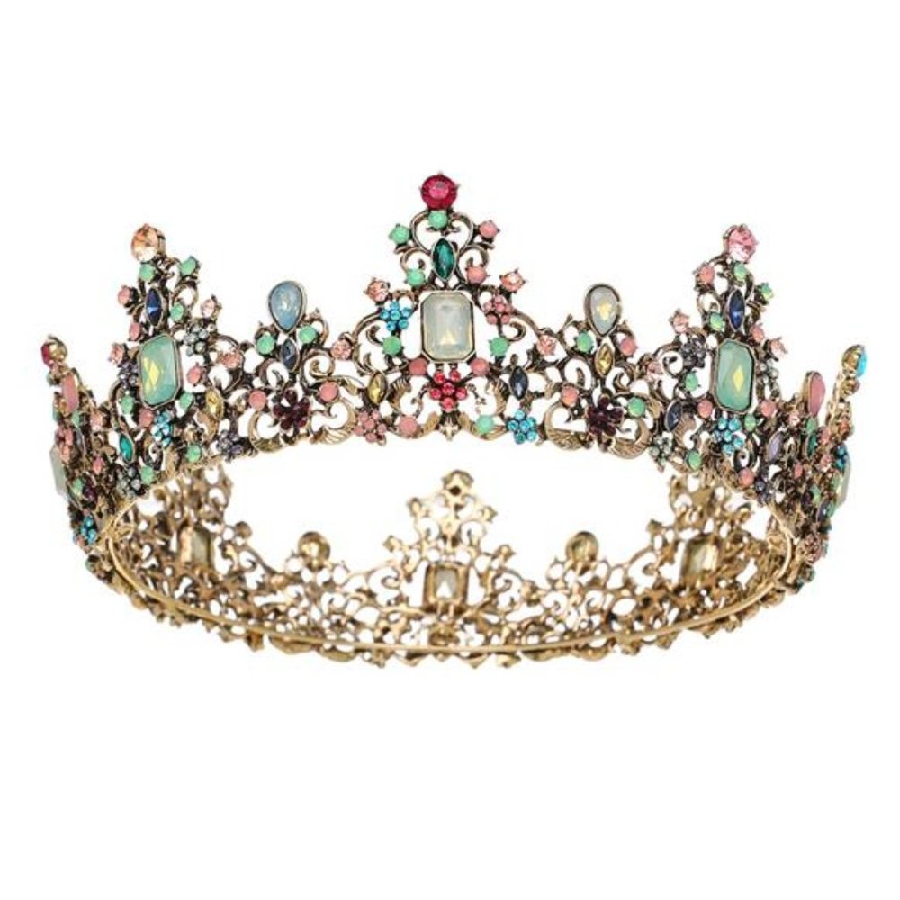 Jeweled Baroque Queen Crown - Rhinestone Wedding Crowns and Tiaras for Women